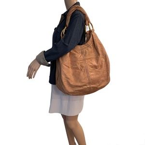 Miu Miu Large Shoulder Bag Hobo brown distressed leather tote